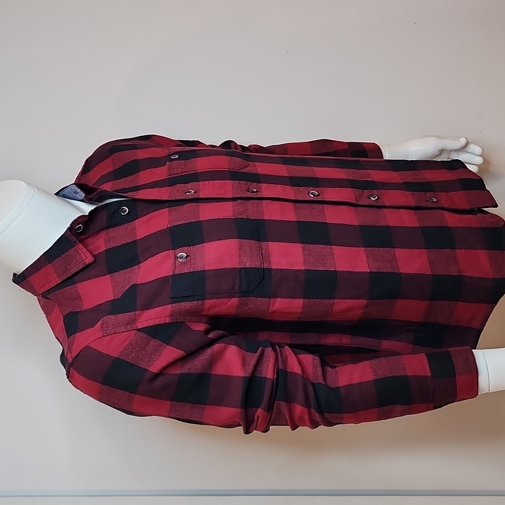 TAILOR VINTAGE BUTTON-DOWN LONG SLEVES BLACK & RED PLAD SHIRT, MEDIUM (M) - Picture 2 of 13